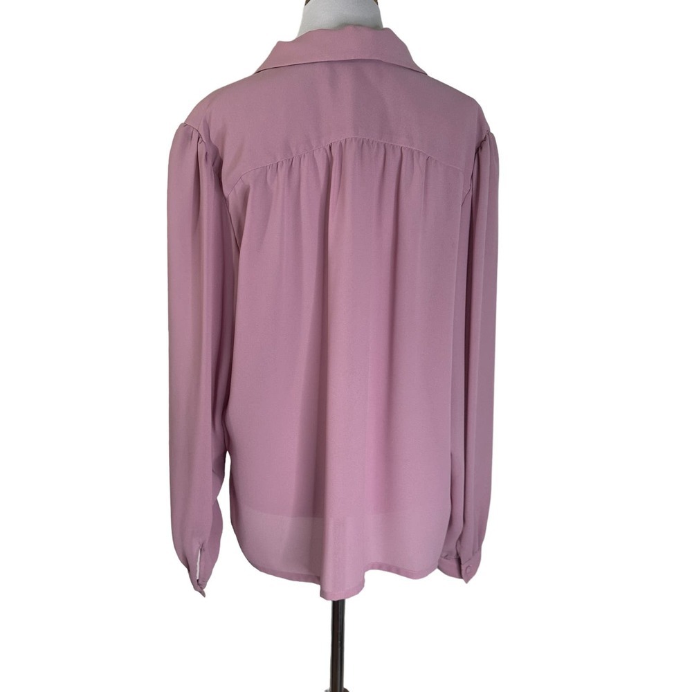 Vintage 1980s Josephine Rose Pink Tie Neck Blouse Xl 16 - Picture 3 of 6